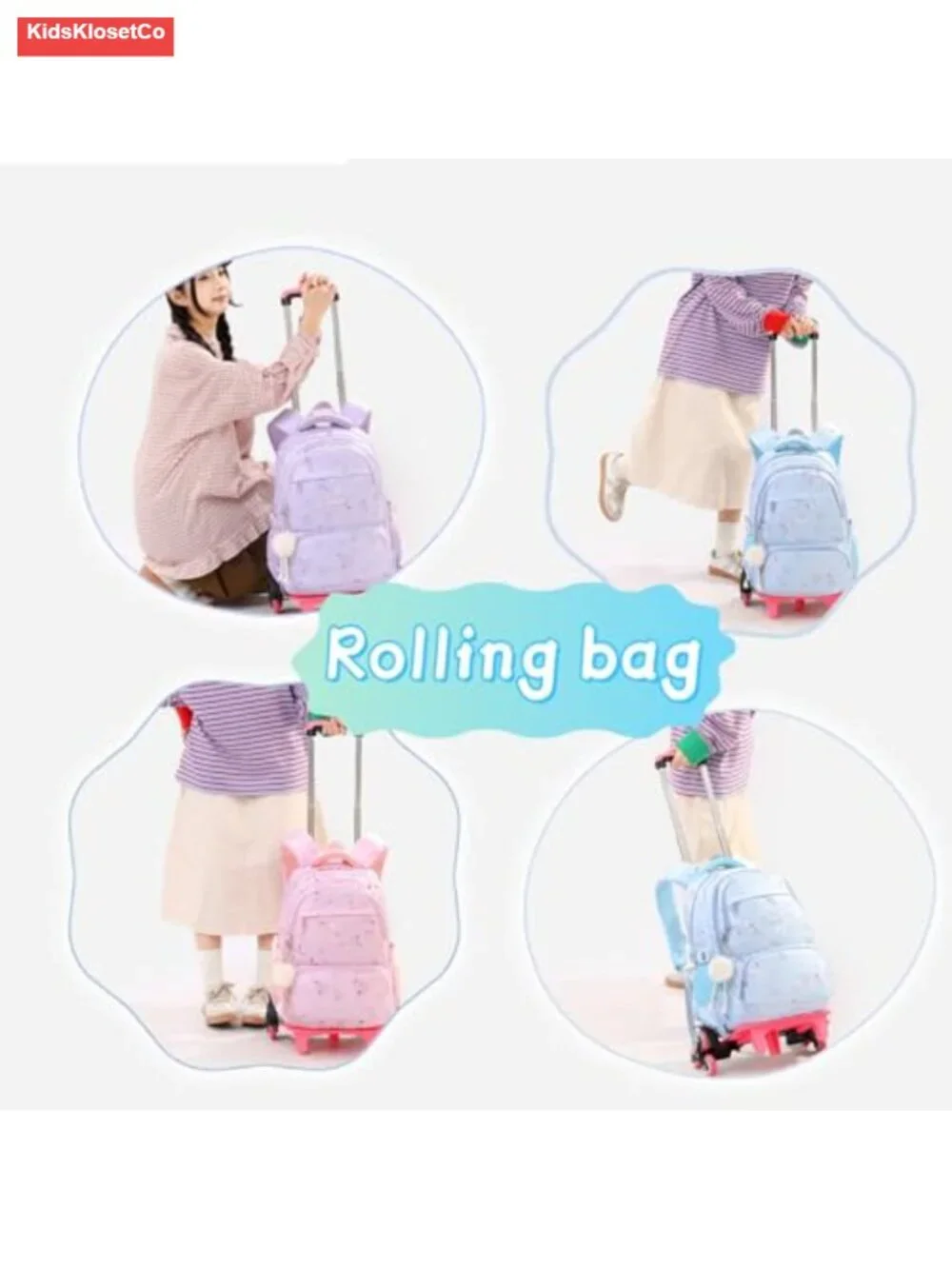 Kids Rolling Backpack with Wheels for School, Nylon, Star Pattern